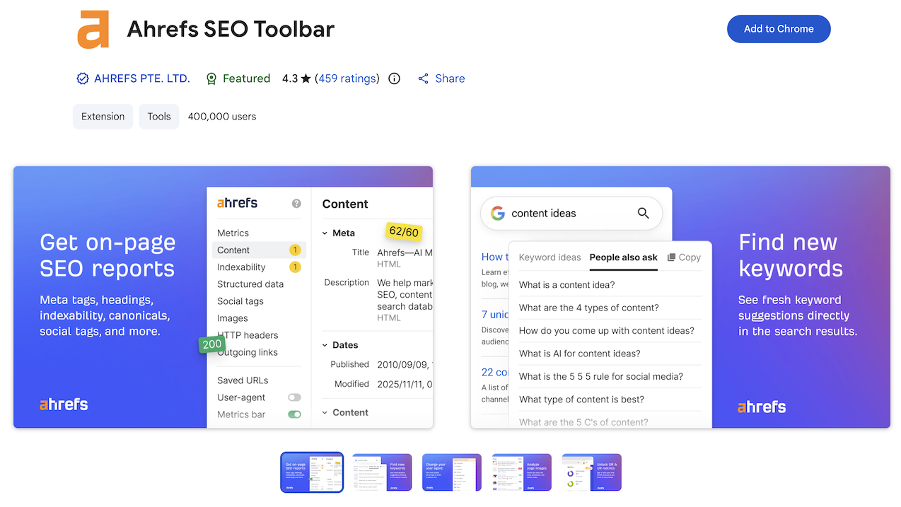 ahrefs seo toolbar chrome extension