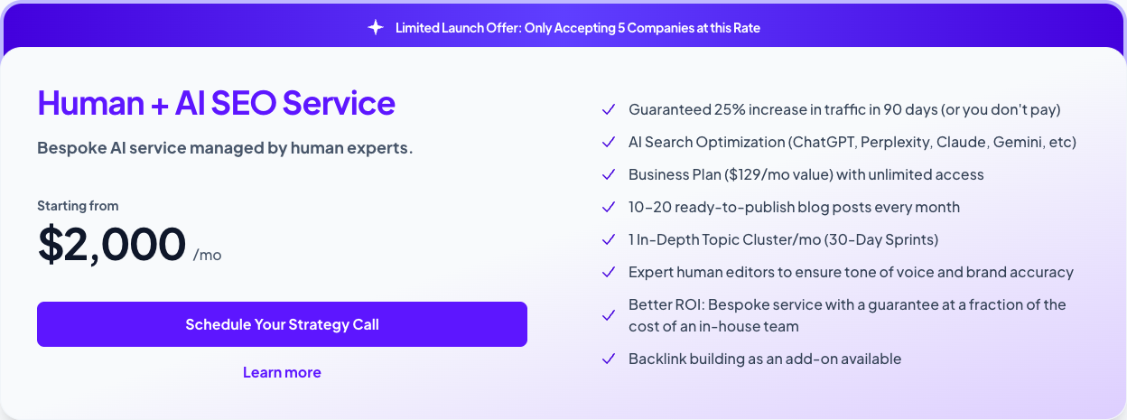 Arvow Human + AI SEO Service offering managed SEO with traffic guarantee