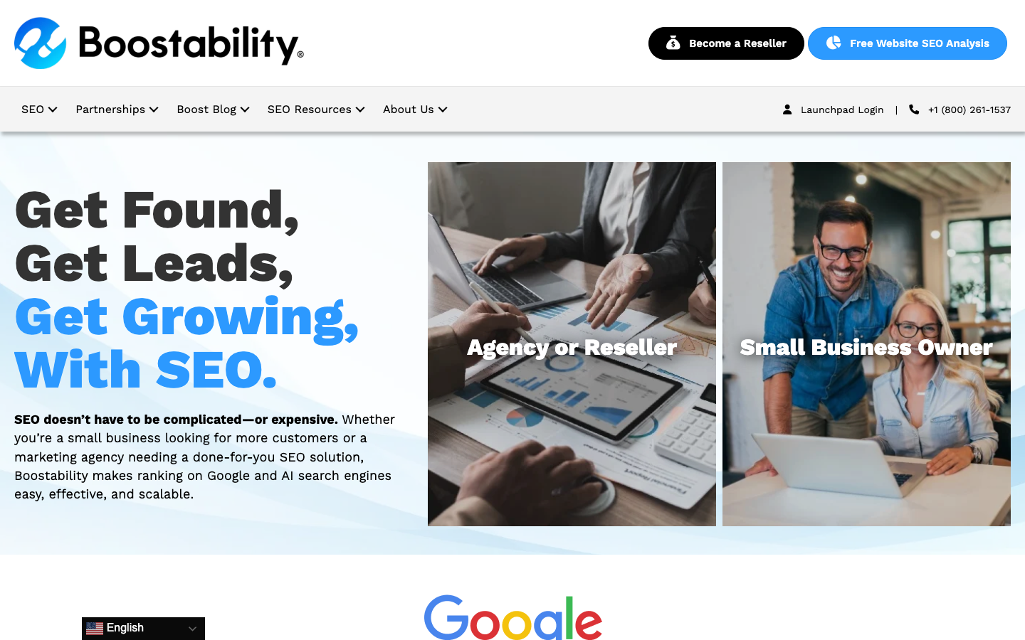 Boostability homepage - scalable small business SEO fulfillment