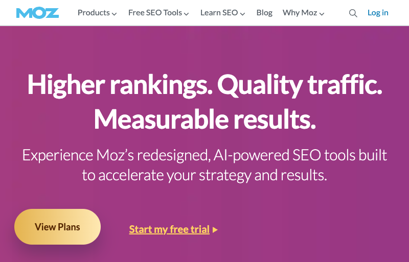 Moz Pro homepage - SEO software with industry-standard Domain Authority metric