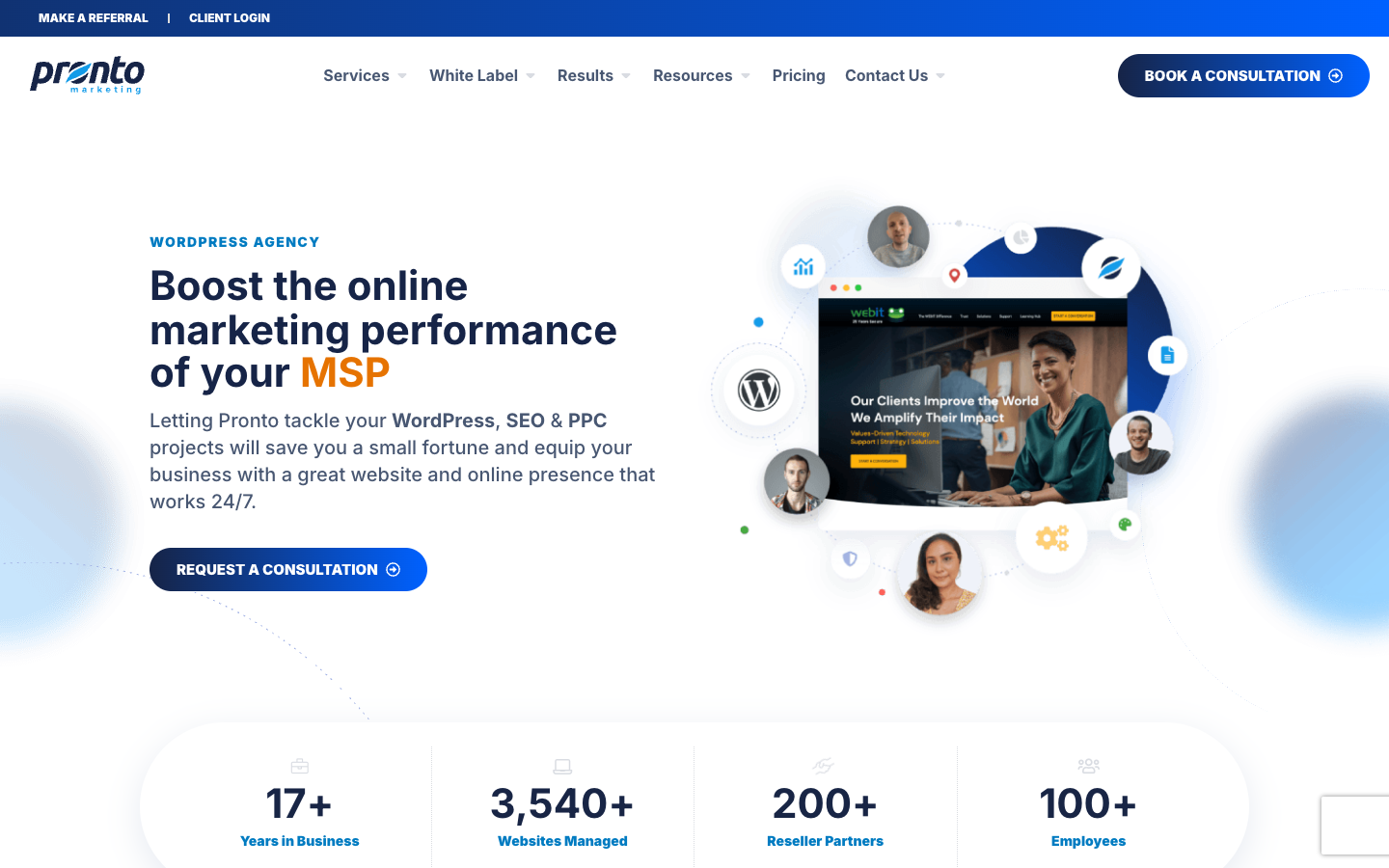 Pronto Marketing homepage - website and local SEO services for agencies