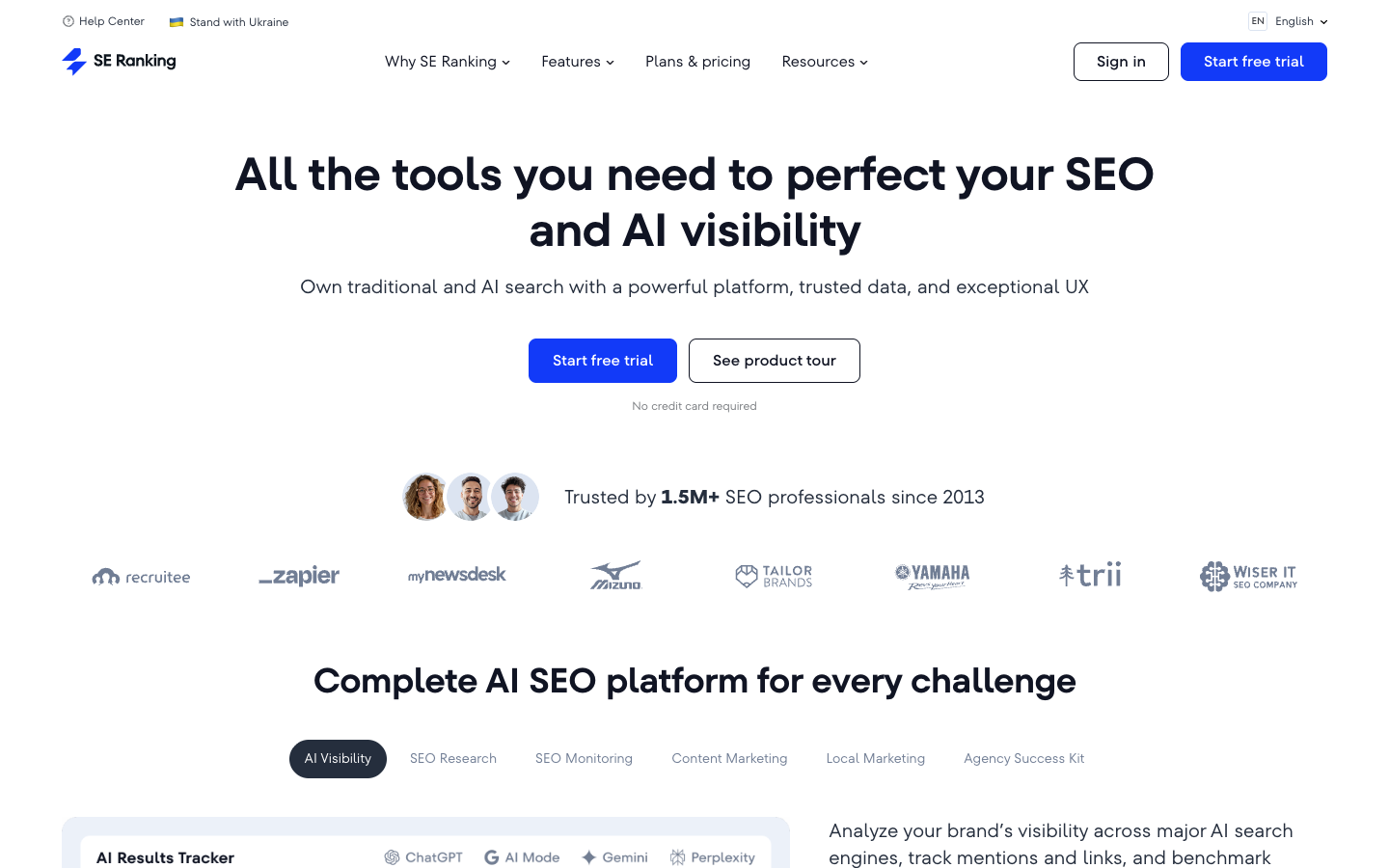 SE Ranking homepage - affordable white label SEO software