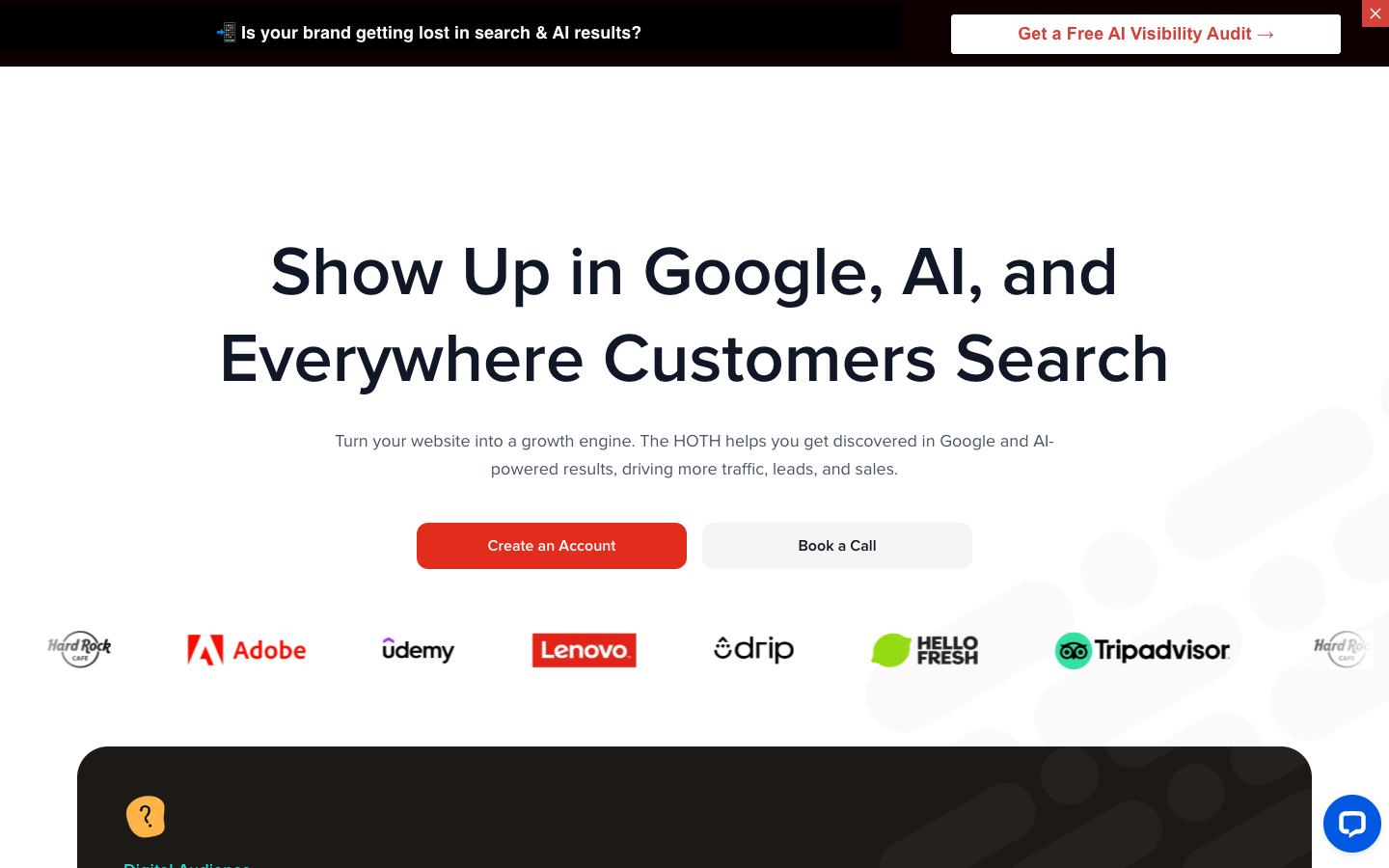 The HOTH homepage - link building and SEO marketplace for agencies