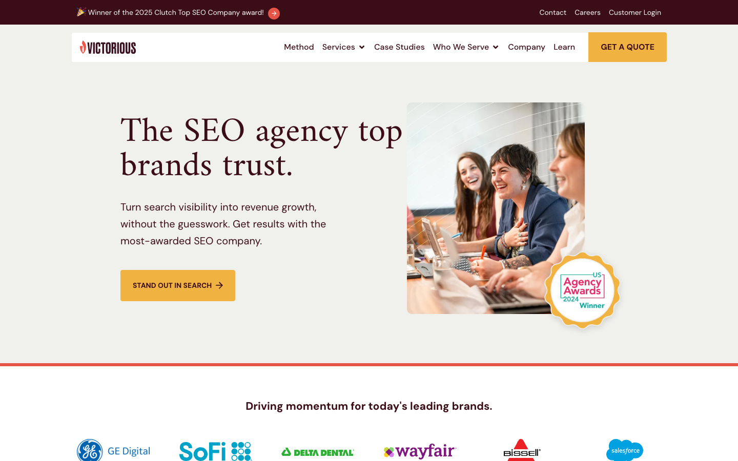 Victorious homepage - award-winning SEO agency focused on ROI
