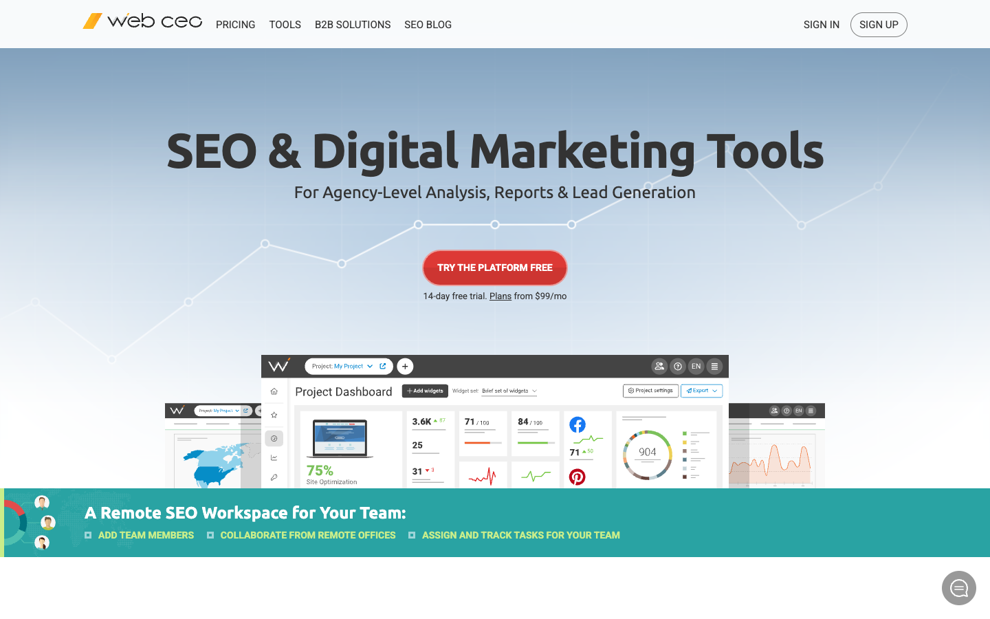 WebCEO homepage - full platform white label SEO software