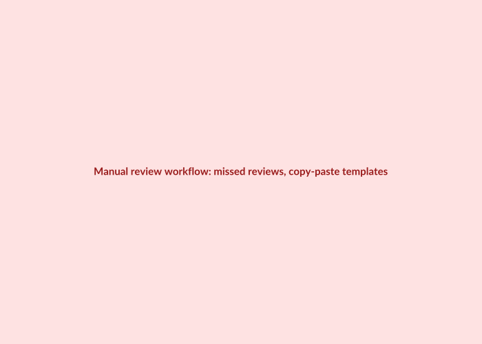 Hand-drawn editorial illustration depicting a stressed business owner at a cluttered laptop: stacks of sticky notes labeled "Reply later", a wall clock at 11pm, scattered Google review cards with question-mark thought bubbles, and copy-paste templates piling up. Warm coral and red color palette, sketchy line work with cross-hatching, chaotic composition to convey overwhelm.